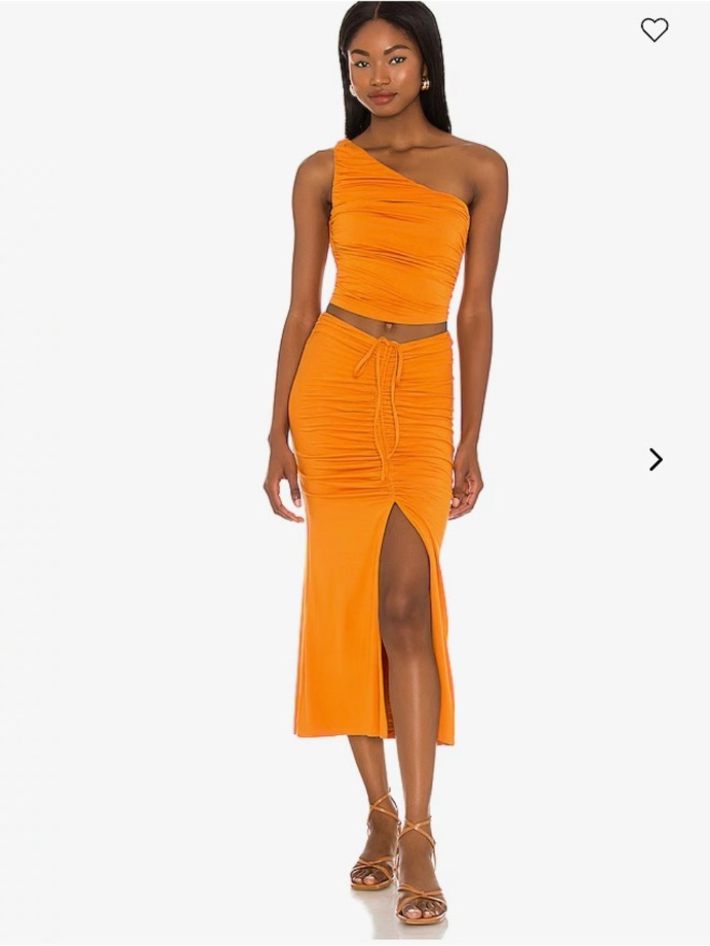 House of Harlow 1960 One-Shoulder Orange Ruched Midi Set